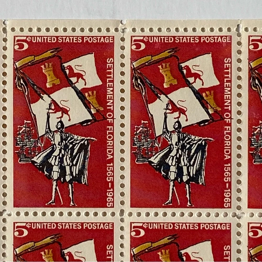 Florida Settlement Sheet Stamps #1271 1965 Red Ship 5 Cents Vintage
